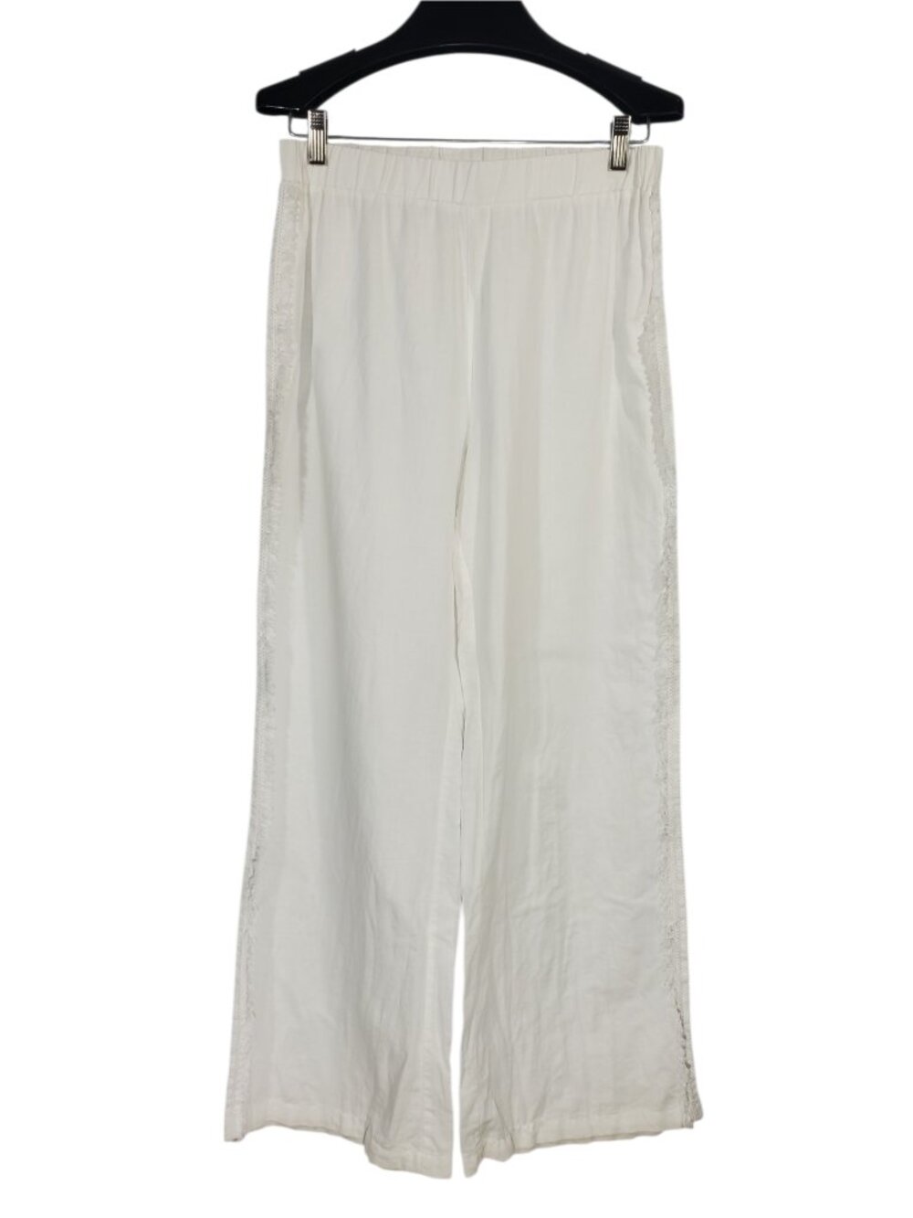 C&C California Linen Blend Pants Women's L White Fringe Pull-On Beach Resort
